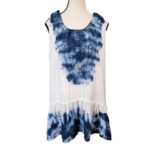 𝅺Size X1 Tank top with Embroidery Tie dye Rayon Blue and White KNOX ROSE